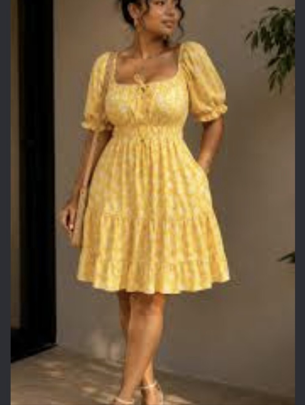 Blush Yellow Floral Puff-Sleeve Maxi Dress